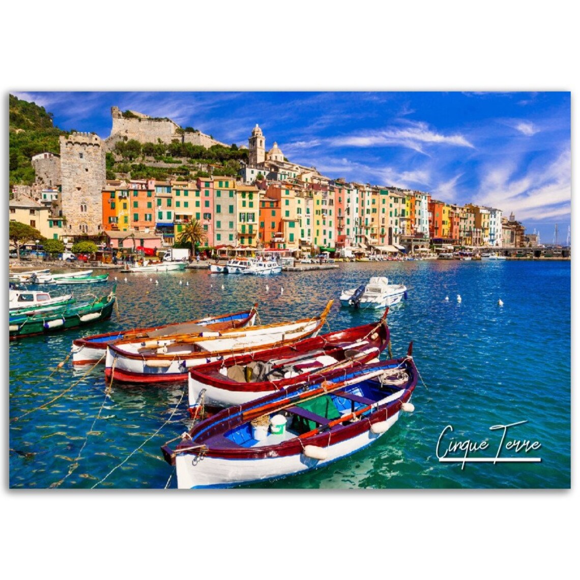 Cinque Terre Colorful Coastal Village Boats Italy Travel Poster