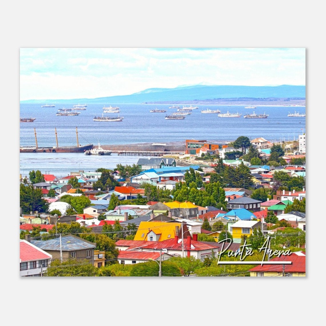 Punta Arenas Chile Print Town Skyline Ship Travel Photo