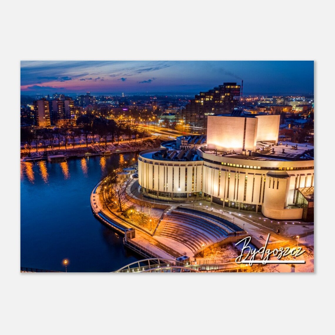 Bydgoszcz Poland Night Opera House River Winter Cityscape Poster