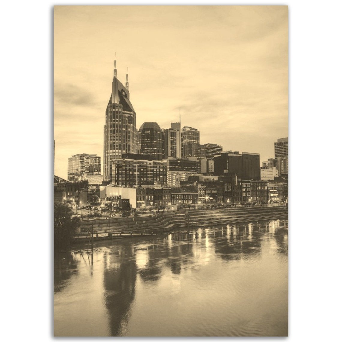 Vintage Nashville Skyline Poster Sepia Tennessee Cityscape Print