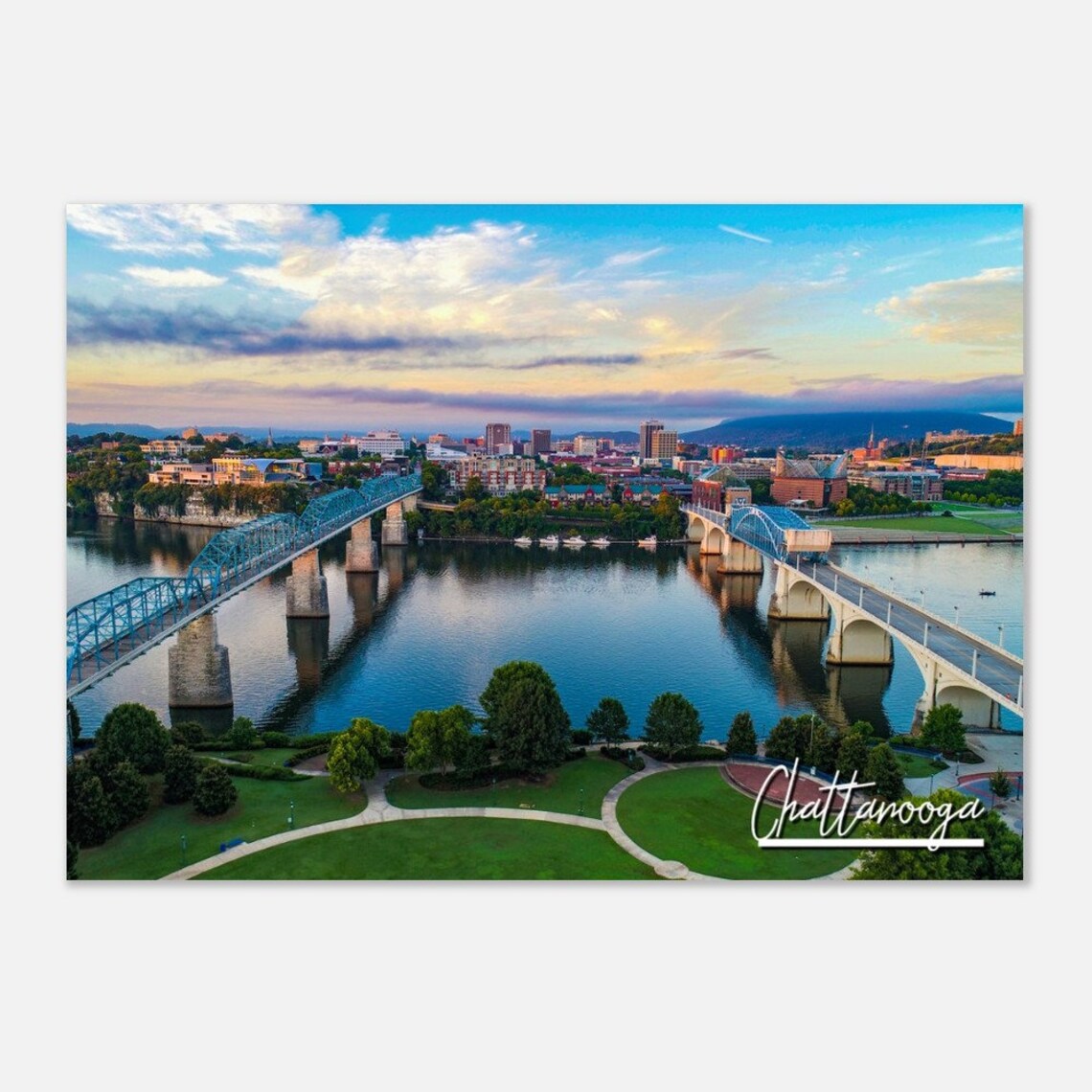 Chattanooga Tennessee Skyline, Appalachian Mountains Travel Poster