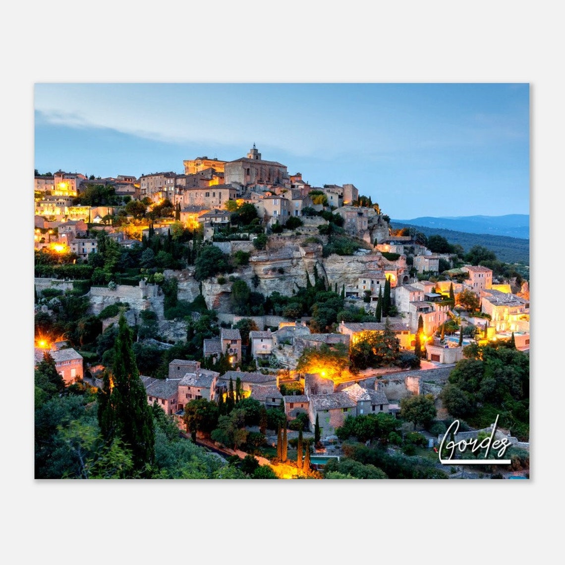 Gordes Hilltop Village Evening Lights Provence Travel Poster