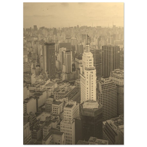 Vintage Sao Paulo Print Sepia Brazil Skyline Travel Poster