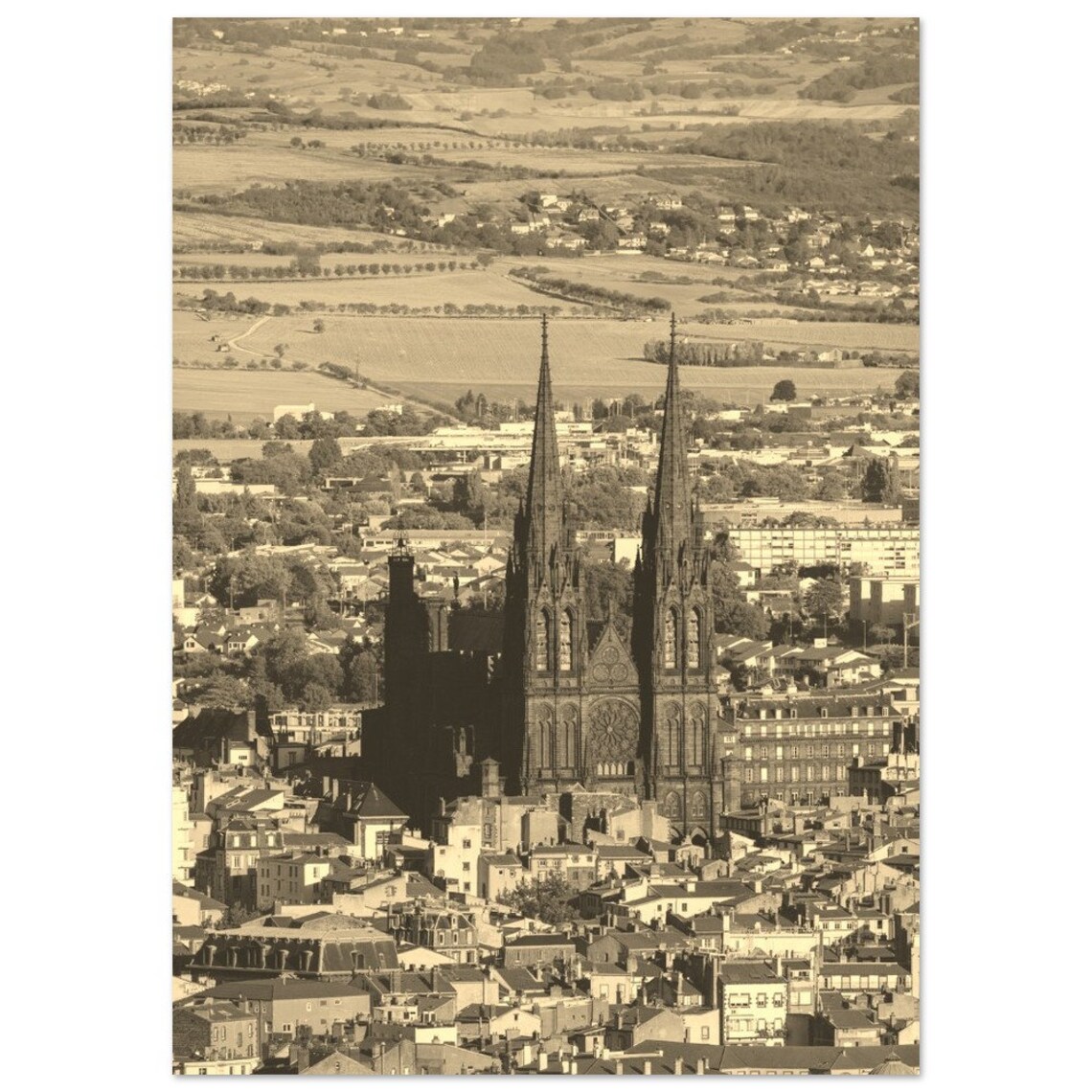 Clermont Ferrand France Cathedral Vintage Sepia Cityscape Poster
