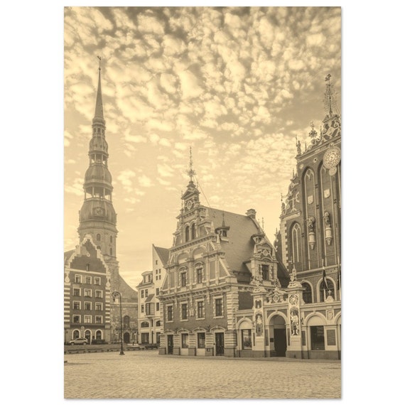 Vintage Riga Latvia Poster Sepia Cityscape Travel Print