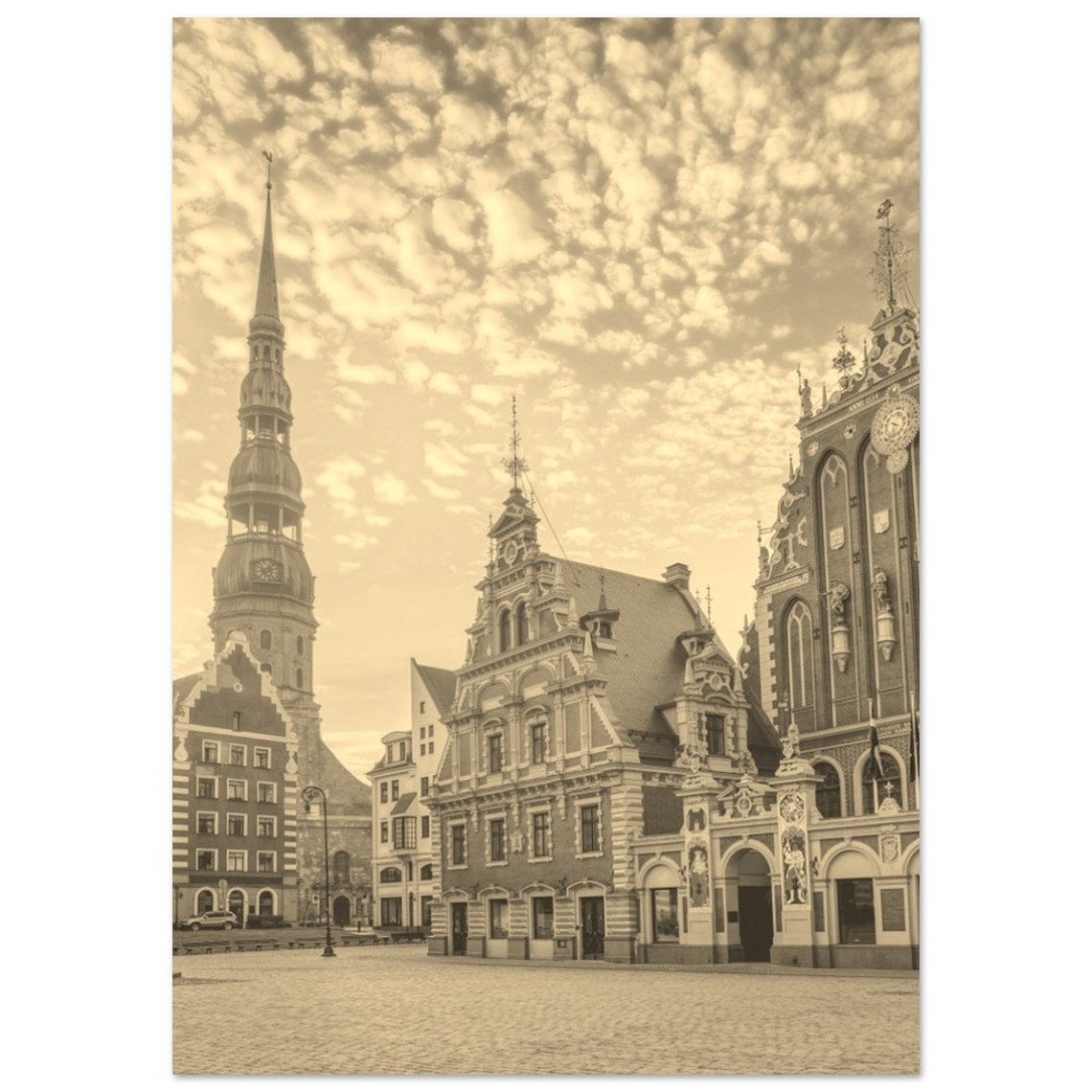 Vintage Riga Latvia Poster Sepia Cityscape Travel Print