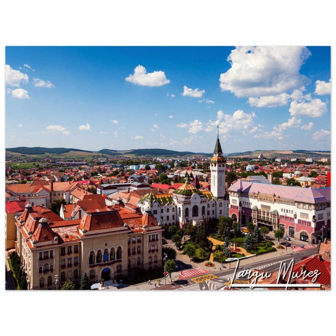 Targu Mures Cityscape Travel Poster, Wall Art Print