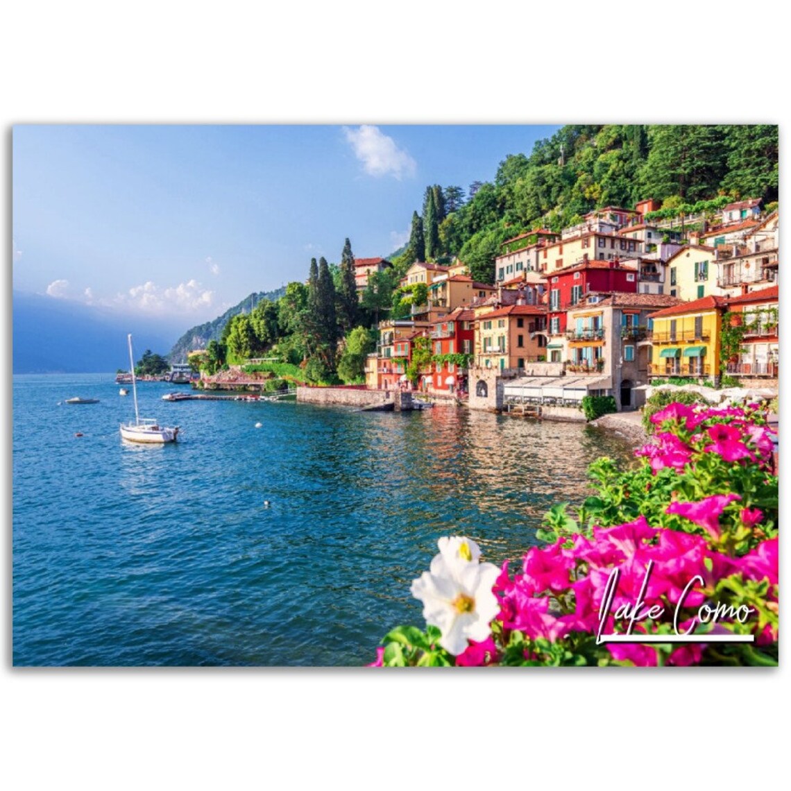 Lake Como Italy Colorful Lakeside Village Travel Photo Poster