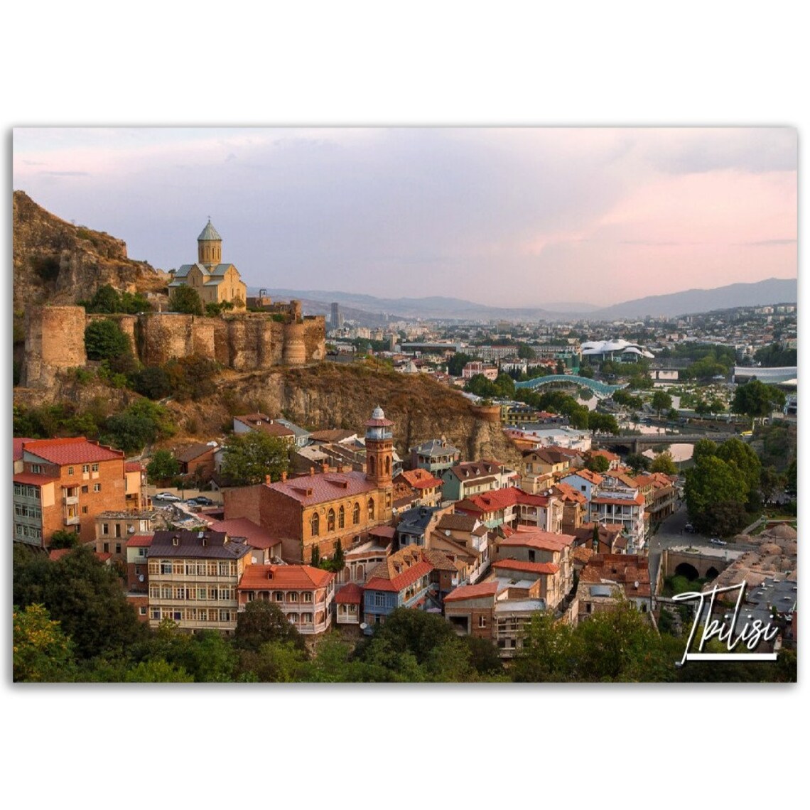 Tbilisi Georgia Old Town Fortress And Church Sunset Photo Poster