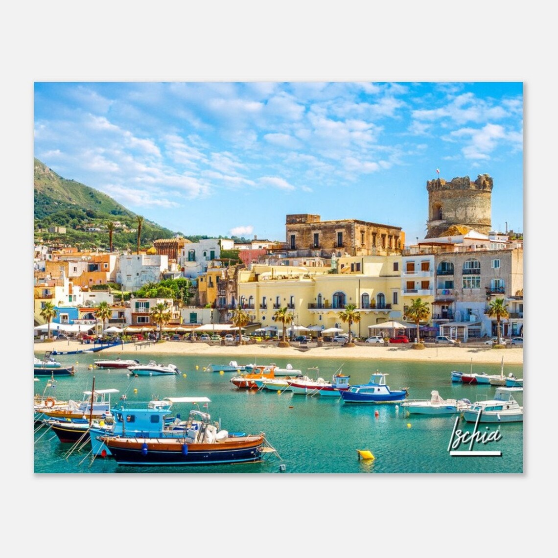 Ischia Italy Colorful Harbor Boats Mediterranean Coast Poster