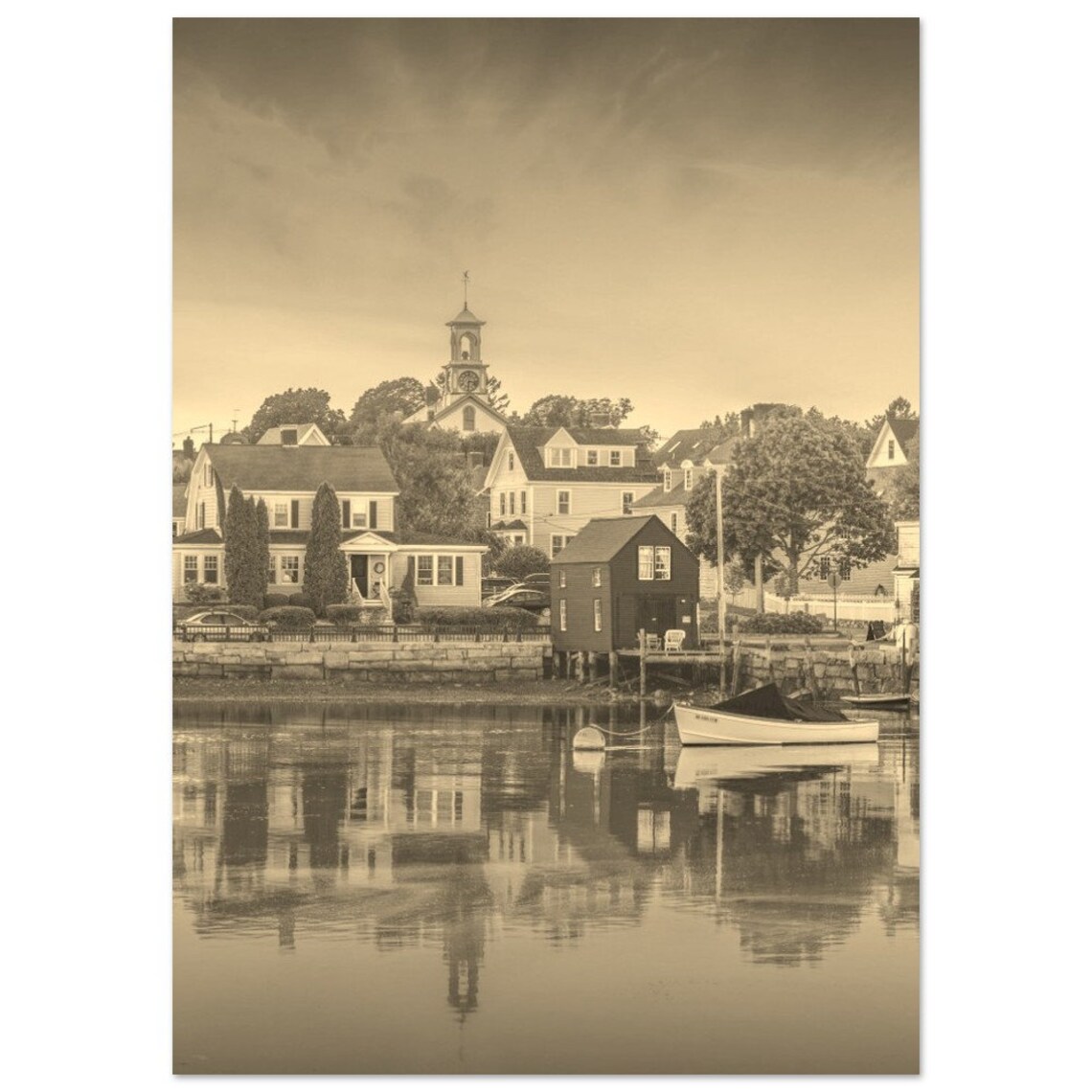 Vintage Portsmouth New Hampshire Waterfront Church Sepia Poster