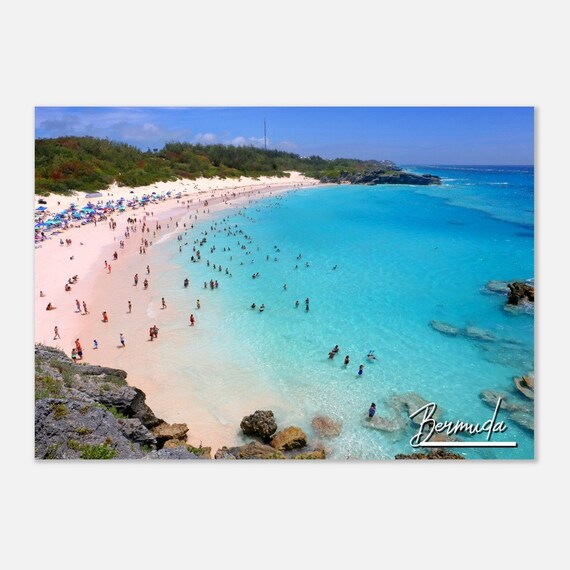 Bermuda Pink Sand Beach Turquoise Water Aerial Summer Travel Poster