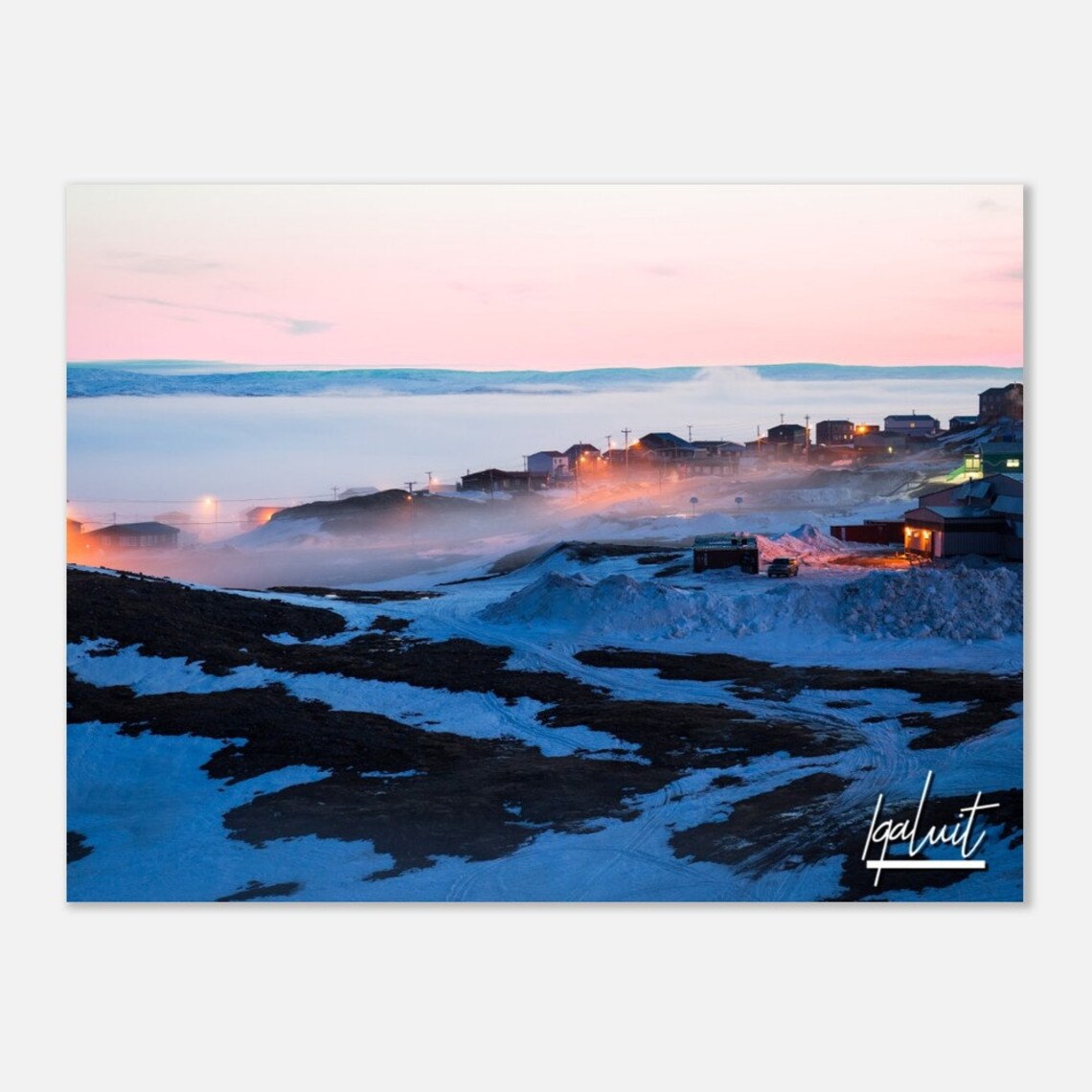 Iqaluit Nunavut Arctic Town at Dusk Snowy Winter Travel Poster