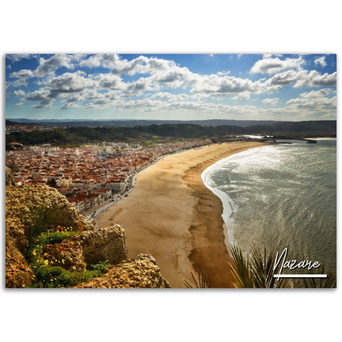 Nazare Portugal Coastal Beach Town Aerial Seaside Travel Poster