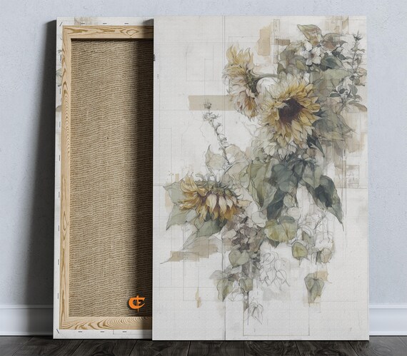 Vintage Sunflower And Rosemary Botanical Print Wall Art French Cottage Decor Rustic Antique Style Castlecore Artwork 1589