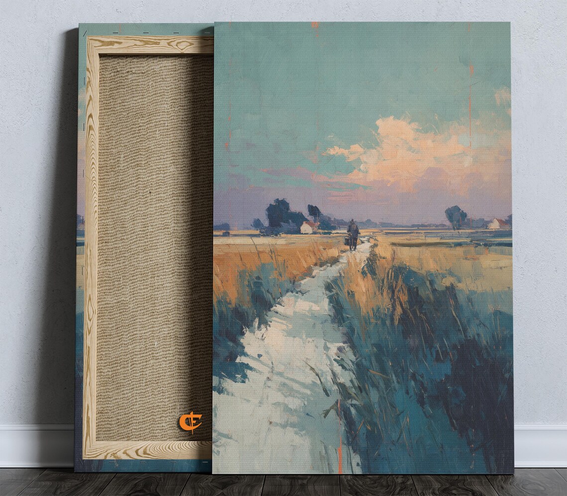 Golden Wheat Field Path Country Village Summer Landscape Poster