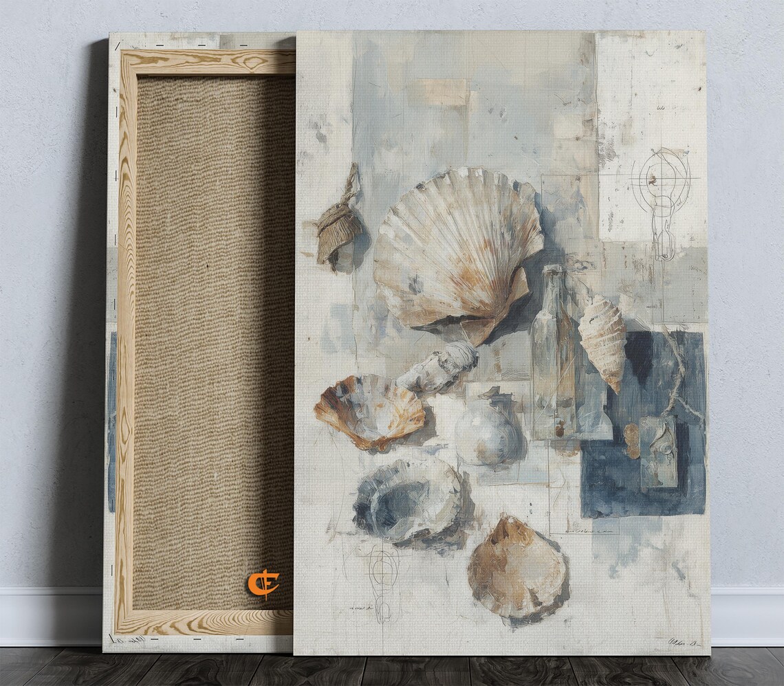Vintage Seashell Still Life Nautical Sketch Neutral Coastal Wall Art