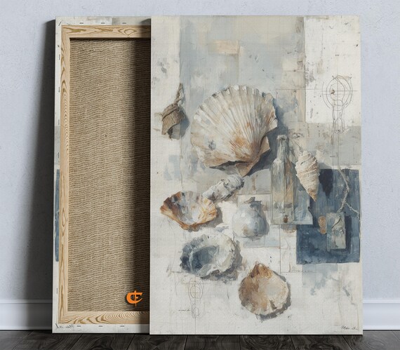 Vintage Seashell Still Life Nautical Sketch Neutral Coastal Wall Art