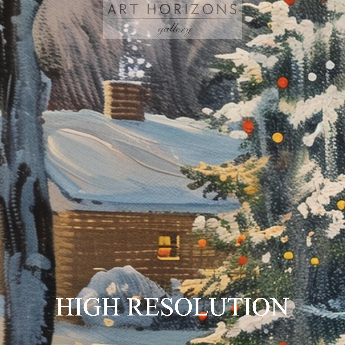 Snowy Brick Family House Sunset Sled Christmas Vintage Wall Art - Image 3