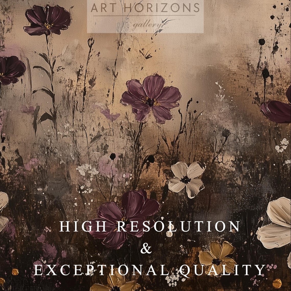 Dark Abstract Floral With Plum And White Blooms Bronze Glow Art Poster - Image 2