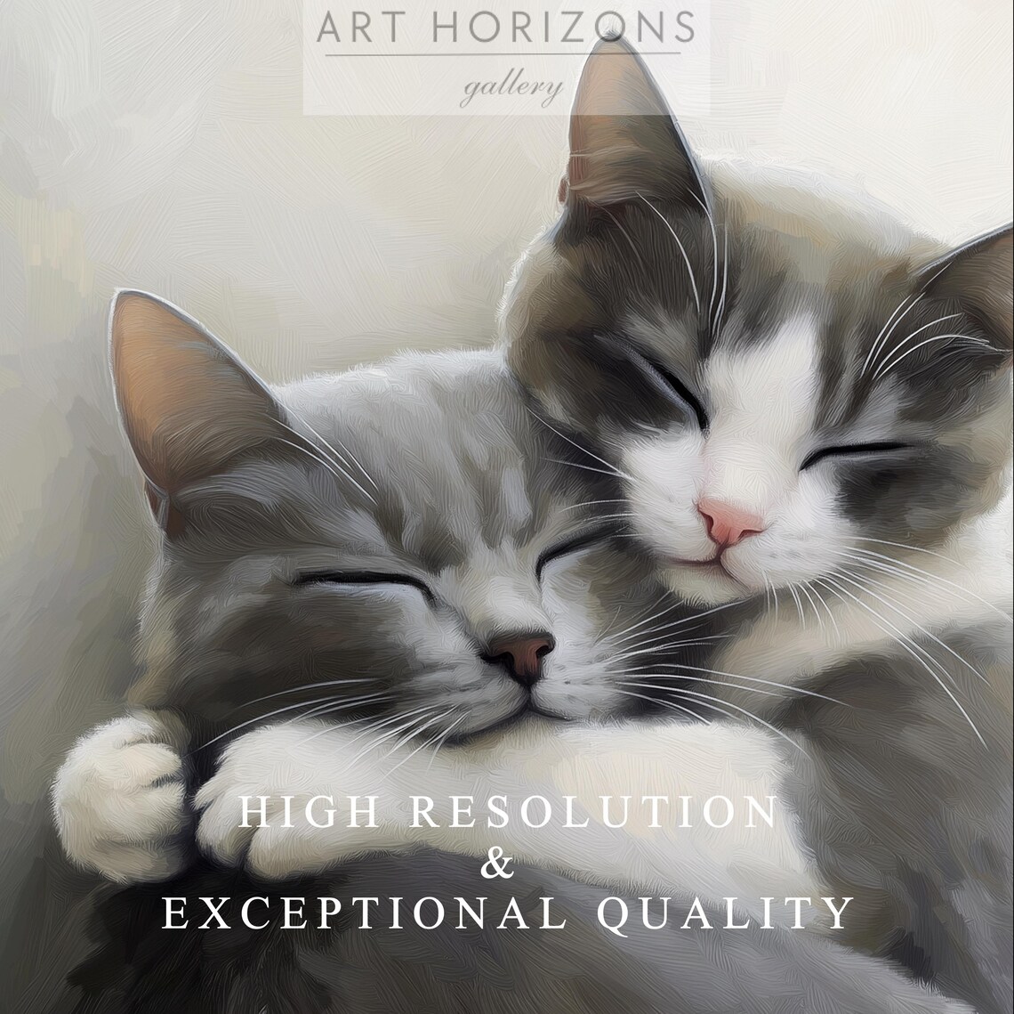 Two Grey Cats Cuddling Oil Painting Sweet Pet Love Vintage Wall Poster - Image 5