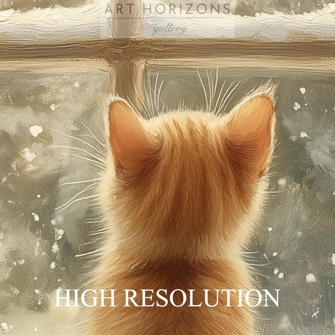 Ginger Kitten on Snowy Windowsill Christmas Tree Holiday Art Print - Image 3