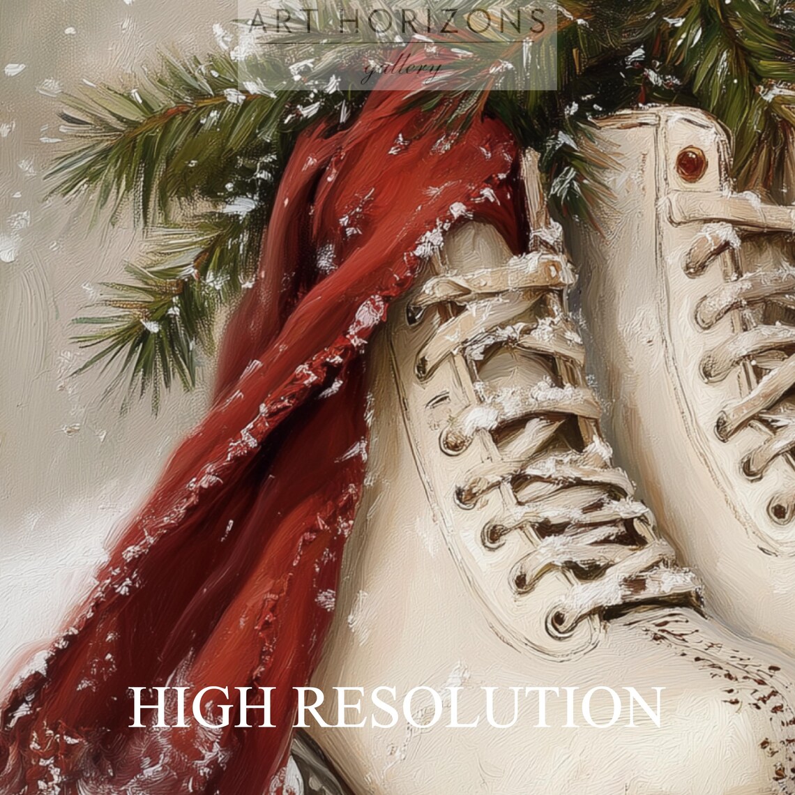 Christmas Ice Skates Vintage Neutral Winter Art Print - Image 4