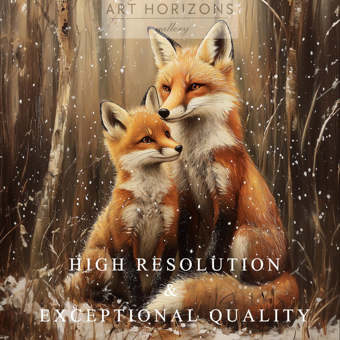Red Fox Mother And Cub Cuddling In Snowy Woods Golden Art Poster - Image 3