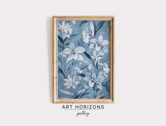 Blue Floral Art Print Abstract Poster Moody Botanical Art Wild Flower Prints Flower Pattern Wall Decor Stylish Home Decor A278