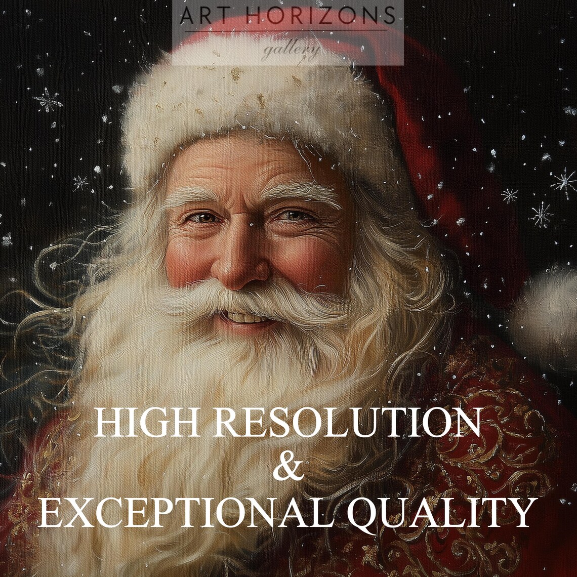 Santa Claus Portrait Oil Painting Snowflakes Dark Background Print - Image 3