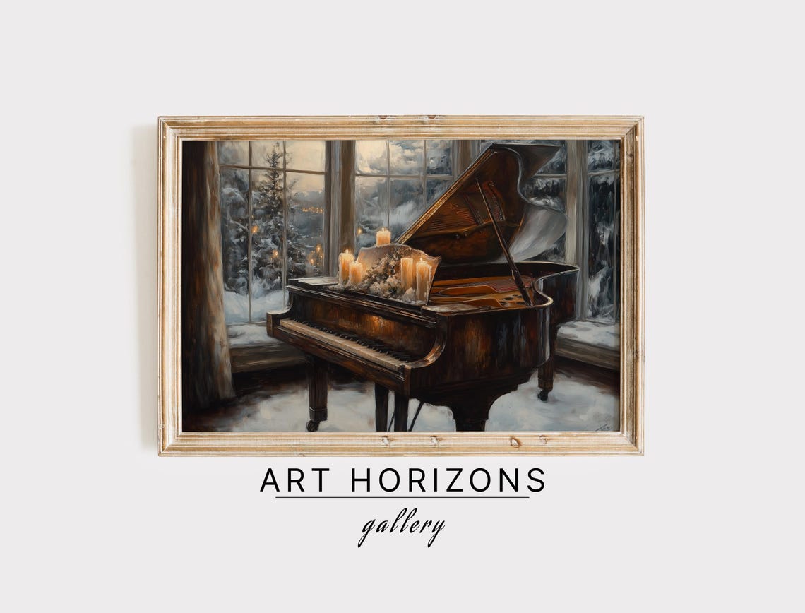Vintage Oil Painting Wall Art Antique Piano Art Farmhouse Decor For Music Lovers Winter Holiday Wall Art A107
