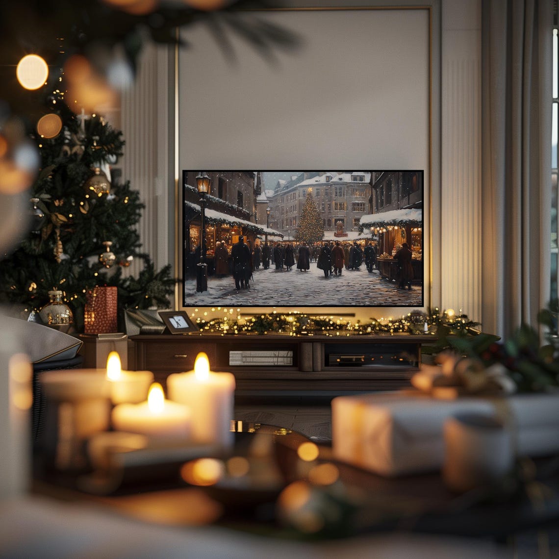 Winter Town Frame Tv Art Vintage Christmas Tv Art Farmhouse Winter Decor Christmas Print Village Landscape Winter Print Tv19 - Image 4