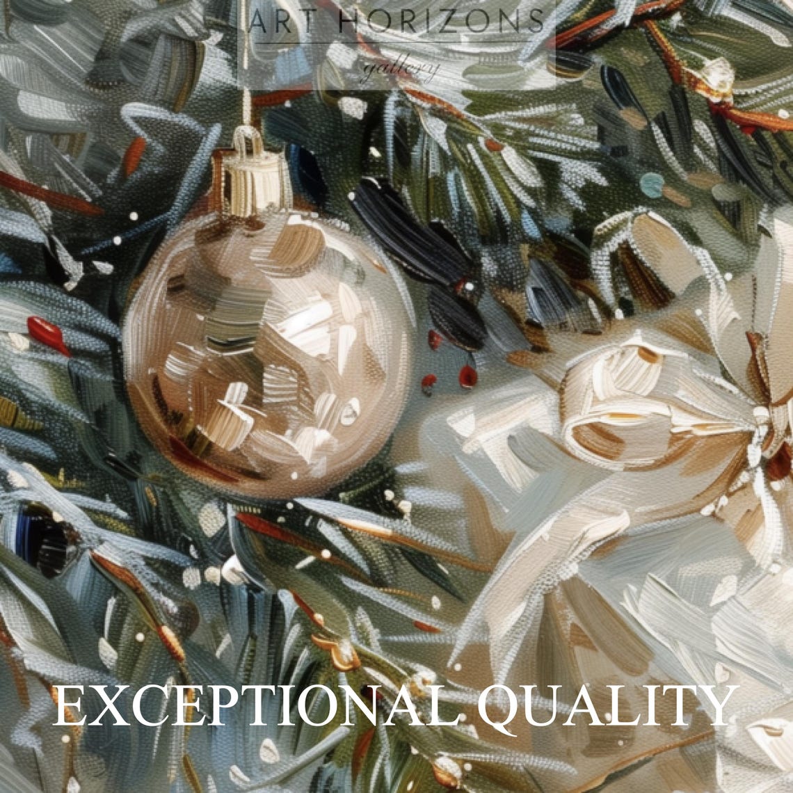 Wrapped Christmas Gifts Pine Branch Gold Ornament Still Life Art Print - Image 3