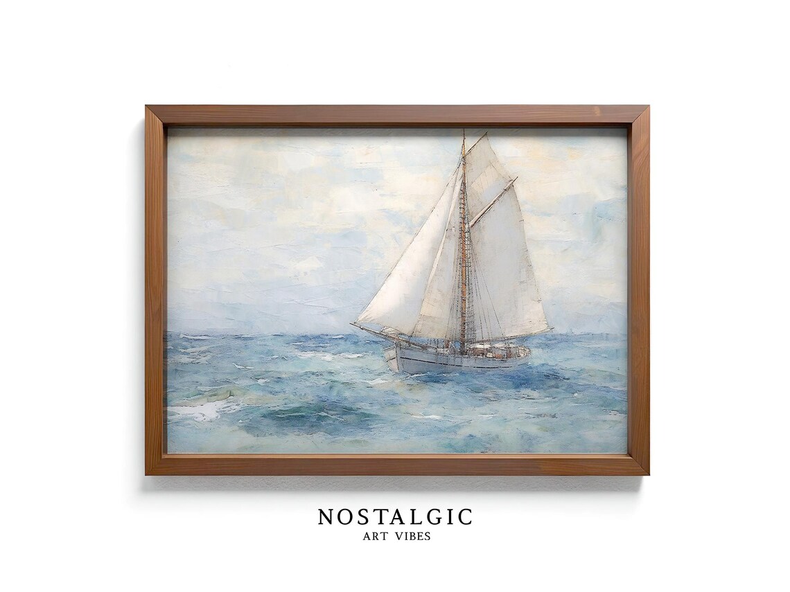 Vintage Sailing Painting, Nautical Seascape