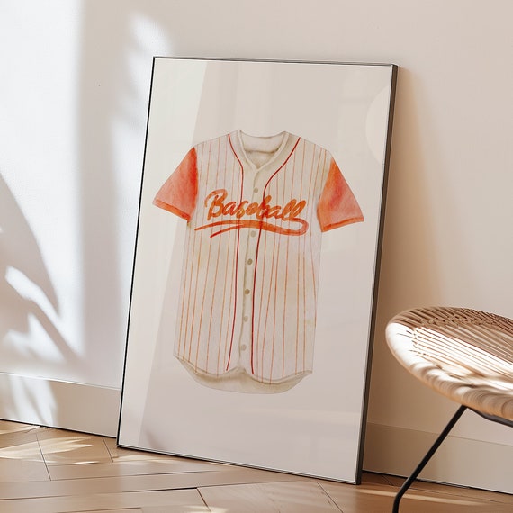 Vintage Baseball Jersey Art Print Retro Sports Decor Watercolor Art For Living Room Office Or Game Room