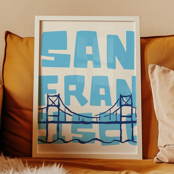 San Francisco Bridge Wall Art Blue Golden Gate Poster California Wall Decor Instant California Lover Gift