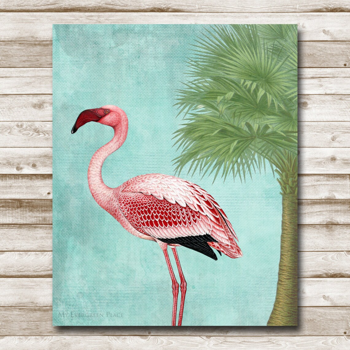 Pink Flamingo Palm Tree Tropical Turquoise Botanical Wall Art - Image 4