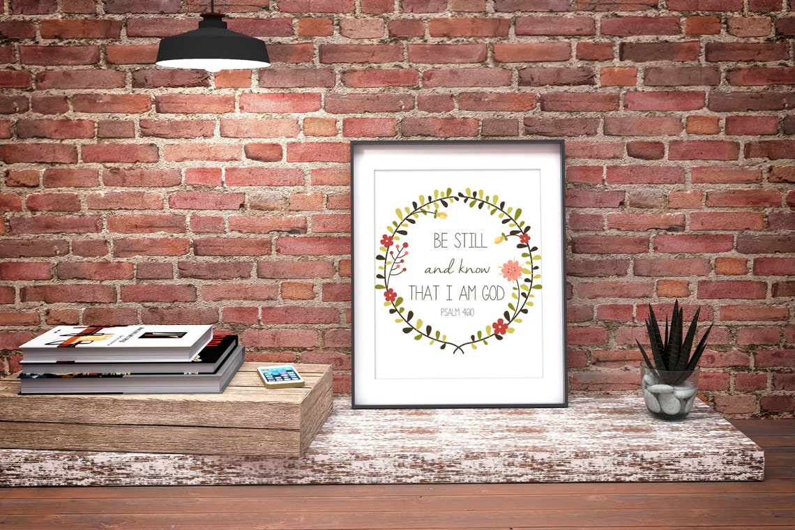 Be Still and Know That I Am God Psalm 46:10 Floral Wreath Wall Poster - Image 2