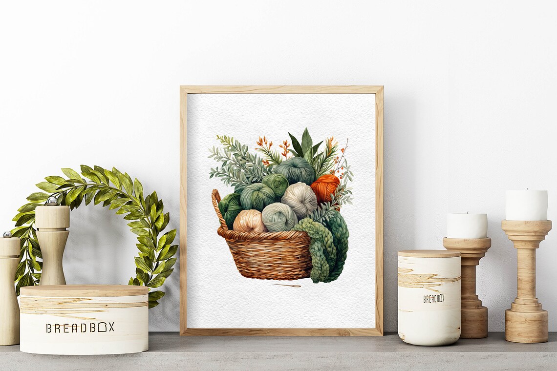 Basket of Yarn Watercolor Knitting and Crochet Hobby Art Poster - Image 4