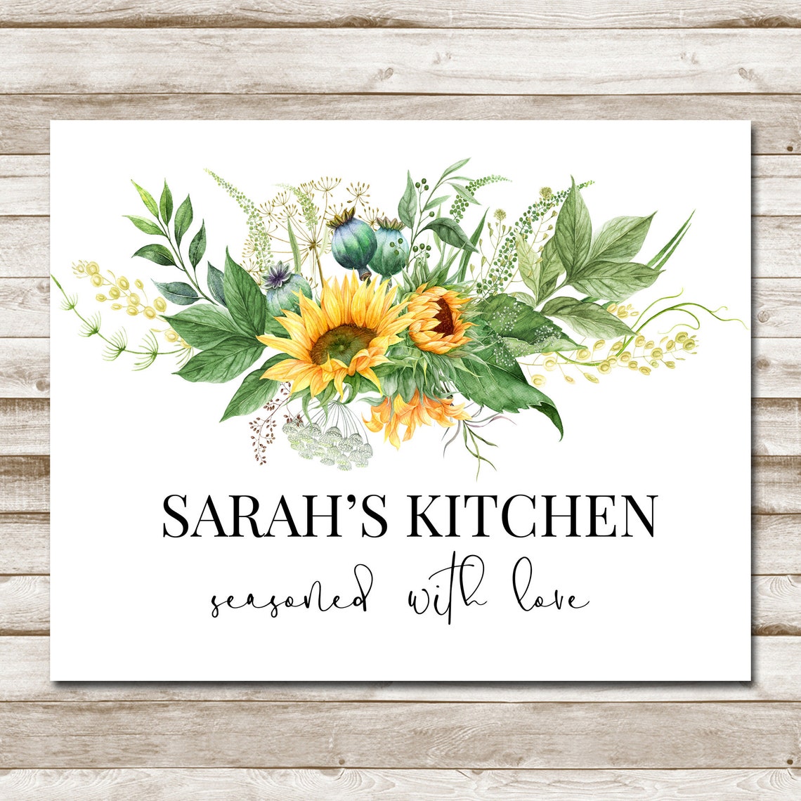 Sarahs Kitchen Seasoned With Love Sunflower Personalized Wall Art - Image 4