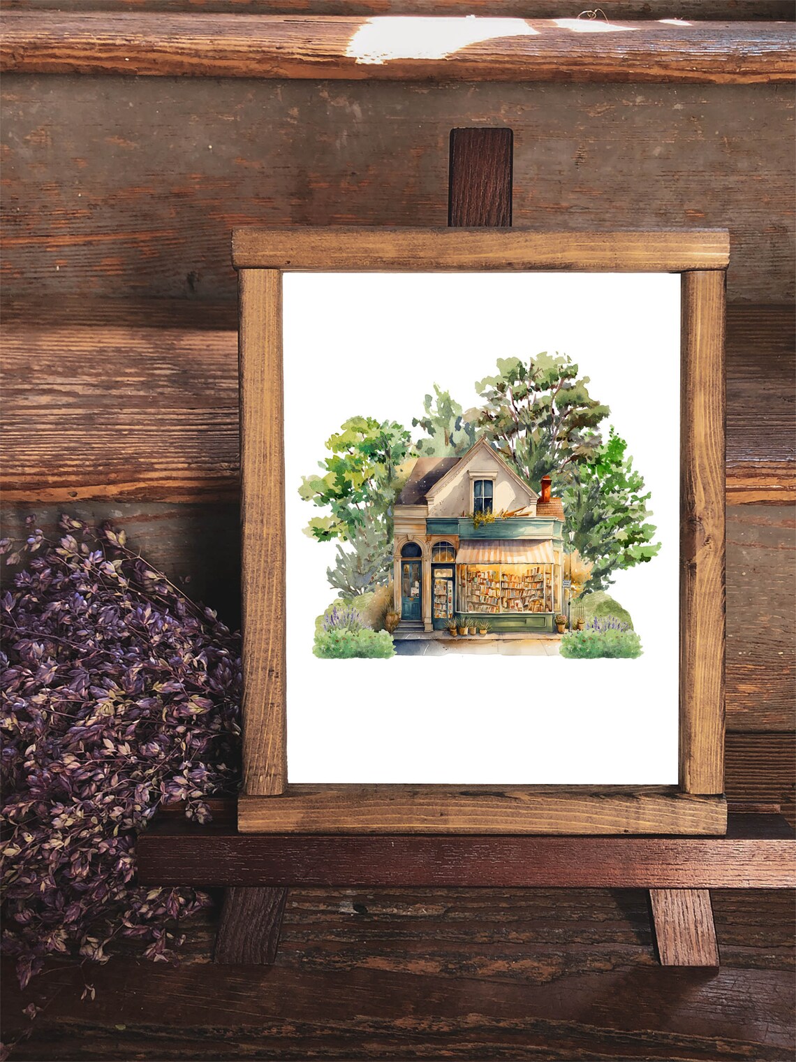 Charming Bookstore Shop Front Awning Books Watercolor Storefront Poster - Image 3
