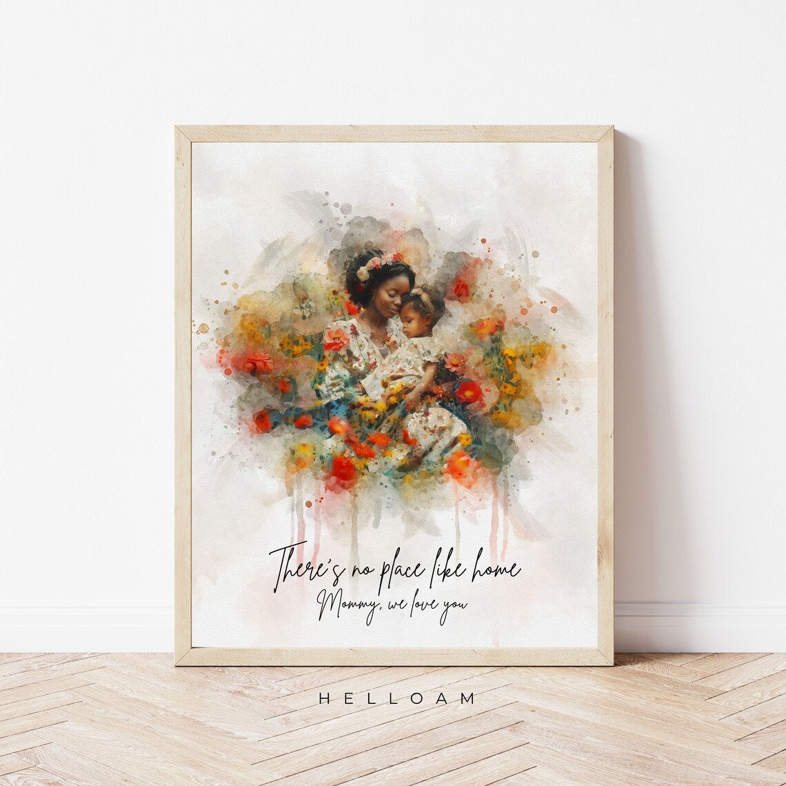 Mom With Two Kids Daisy Field Watercolor Portrait Mothers Day Print - Image 3
