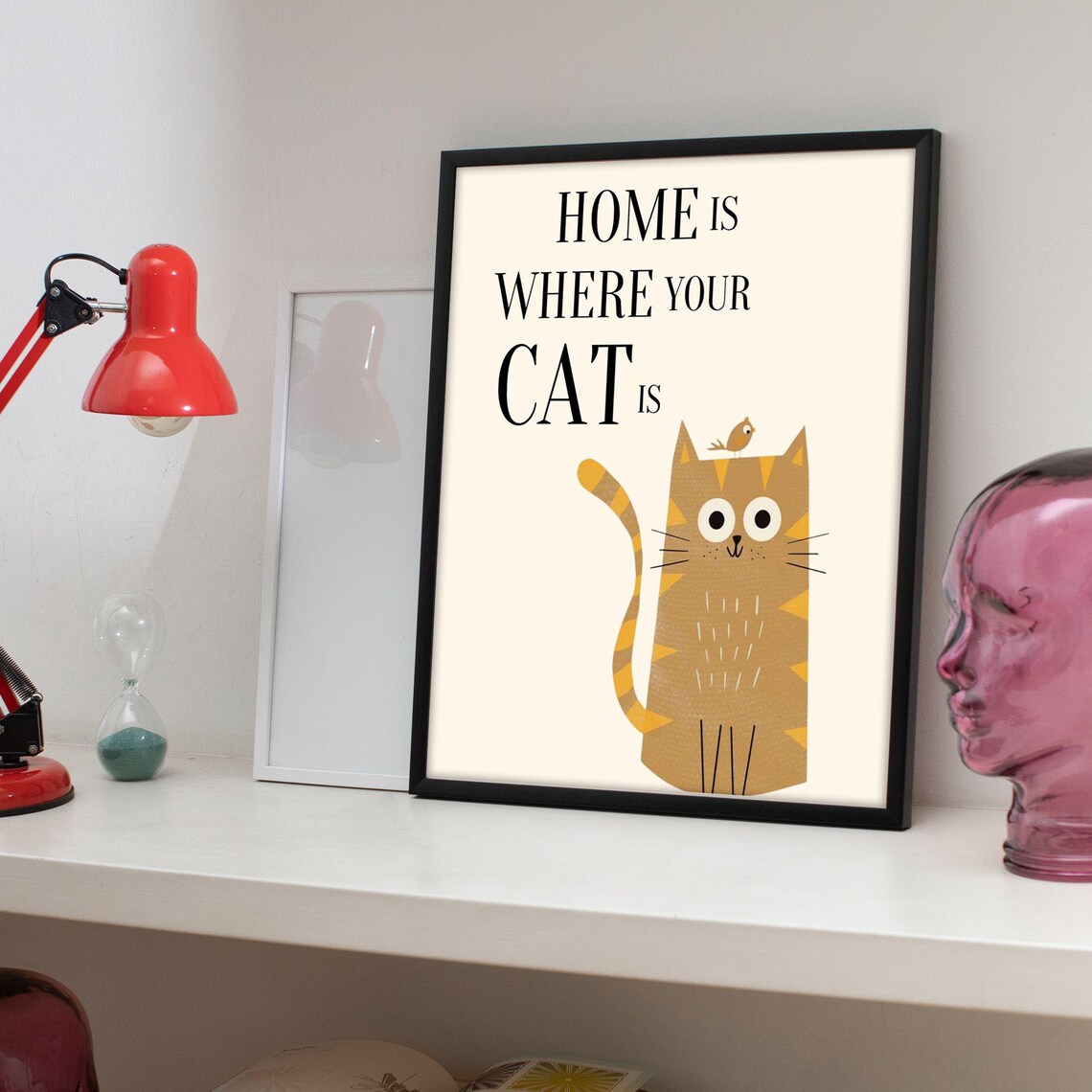Home Is Where Your Cat Is Cute Orange Tabby Cat Lovers Quote Poster - Image 3