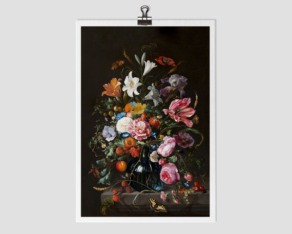 Moody Floral Still Life Art Print Vintage Still Life Painting Print