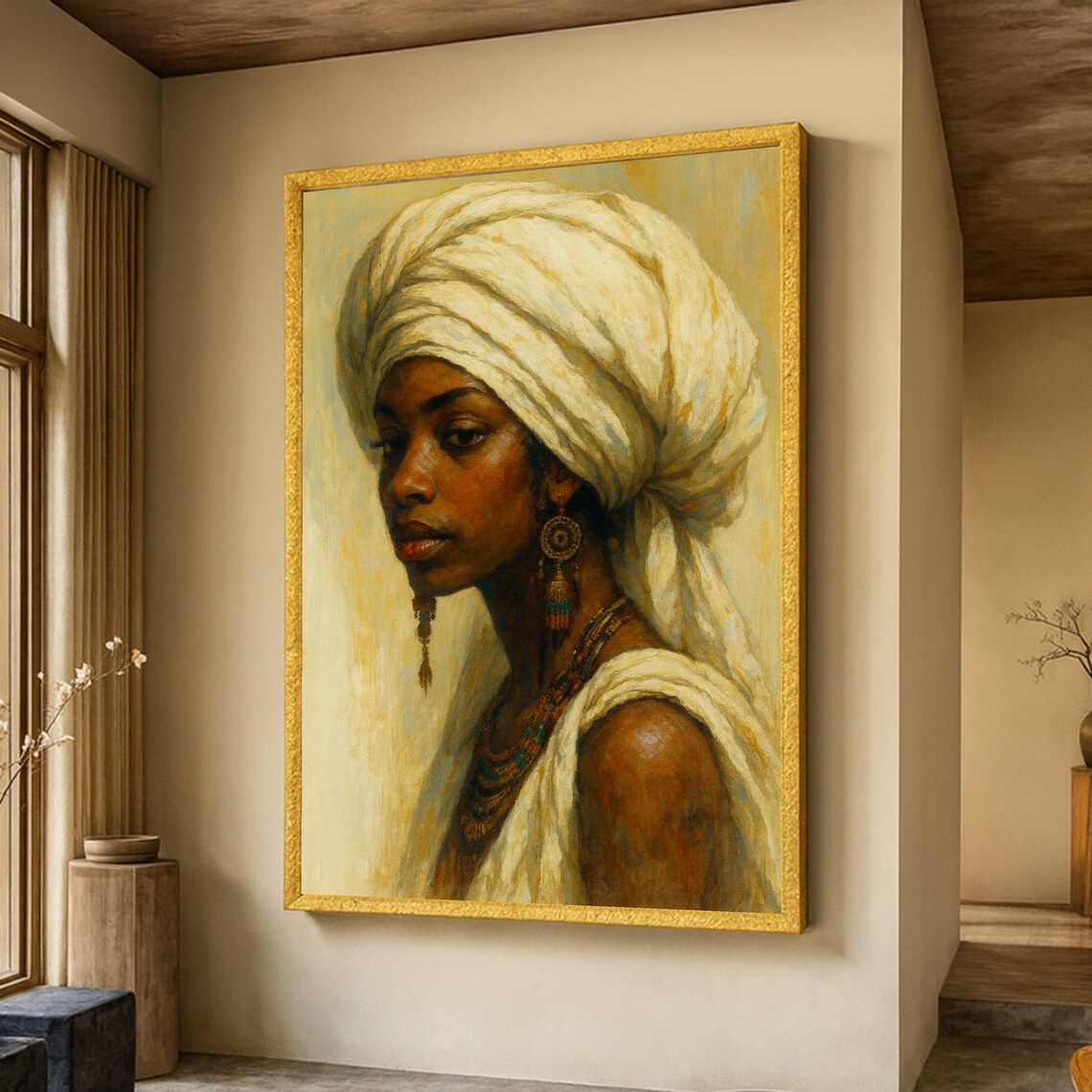 Elegant African Woman Portrait, Boho Art Print