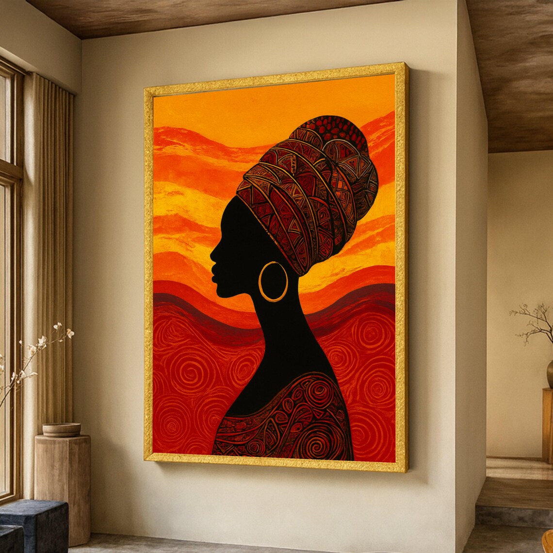 African Woman Silhouette, Tribal Headwrap Art Print