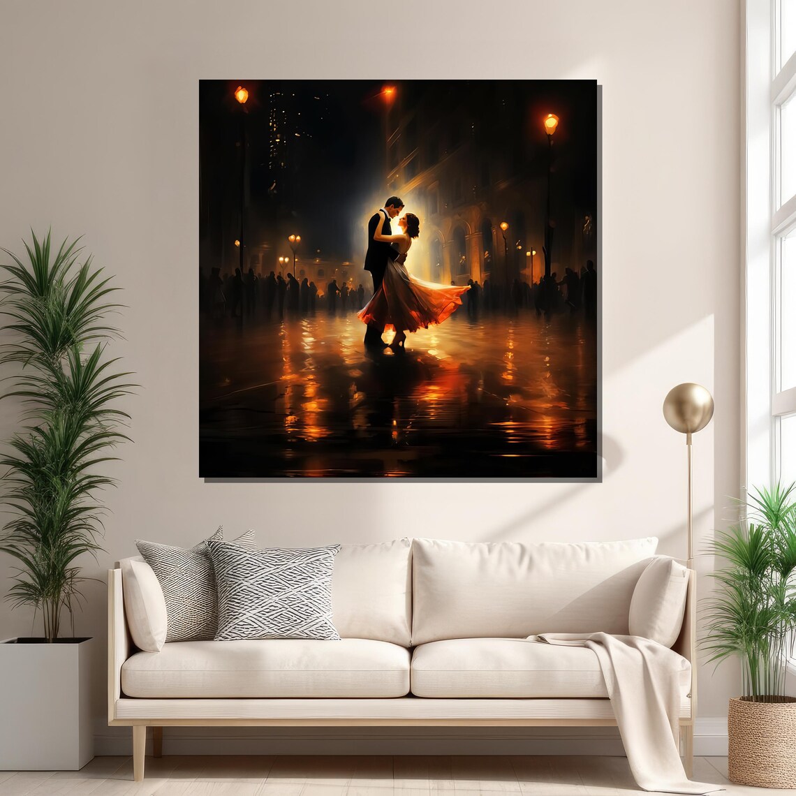 Romantic Couple Dancing, Night City Lights Art - Image 2