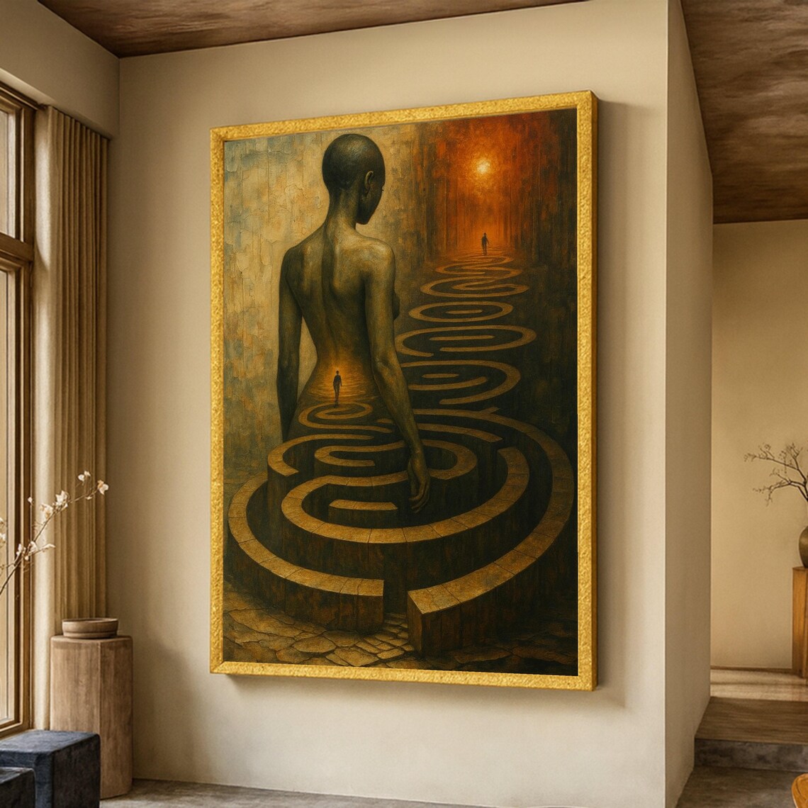 Surreal Abstract Maze Woman Silhouette Art Print