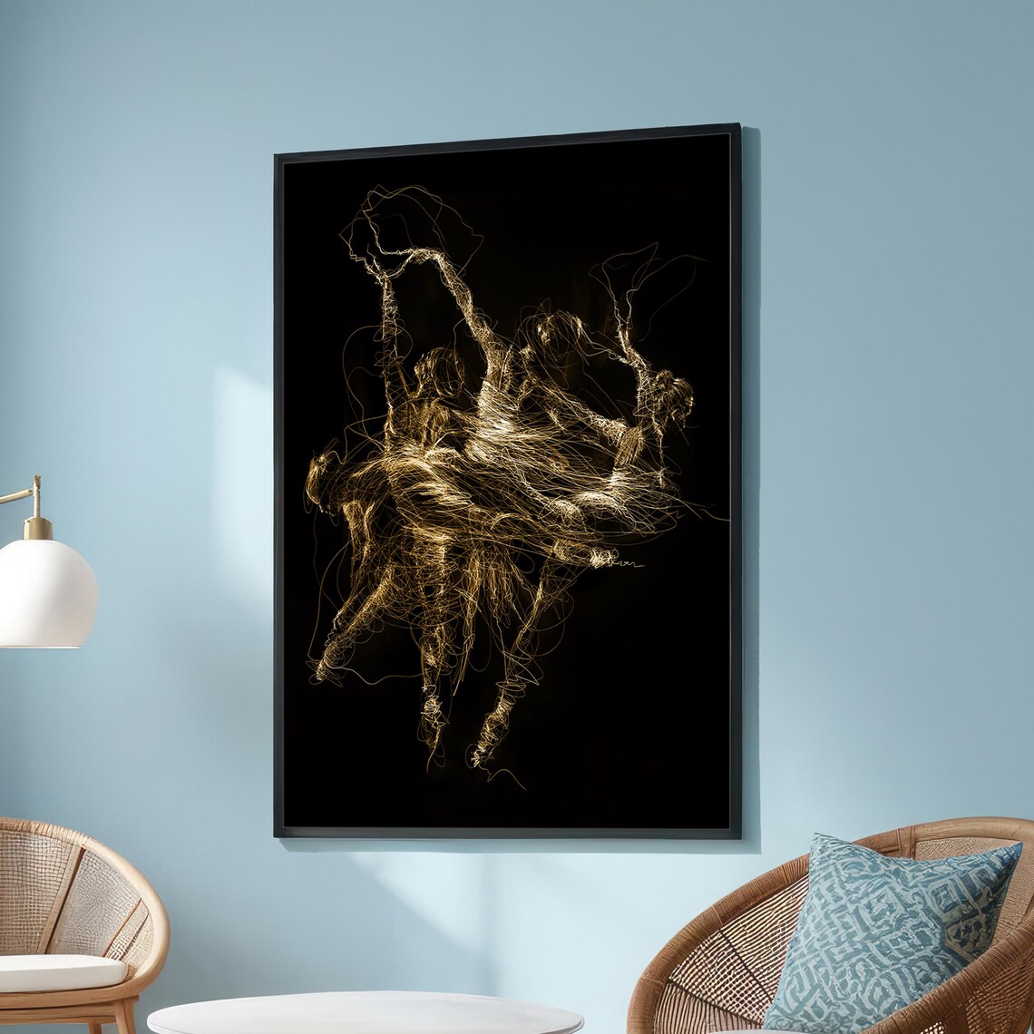 Golden Abstract Dance, Modern Ballet Dancer Light Lines