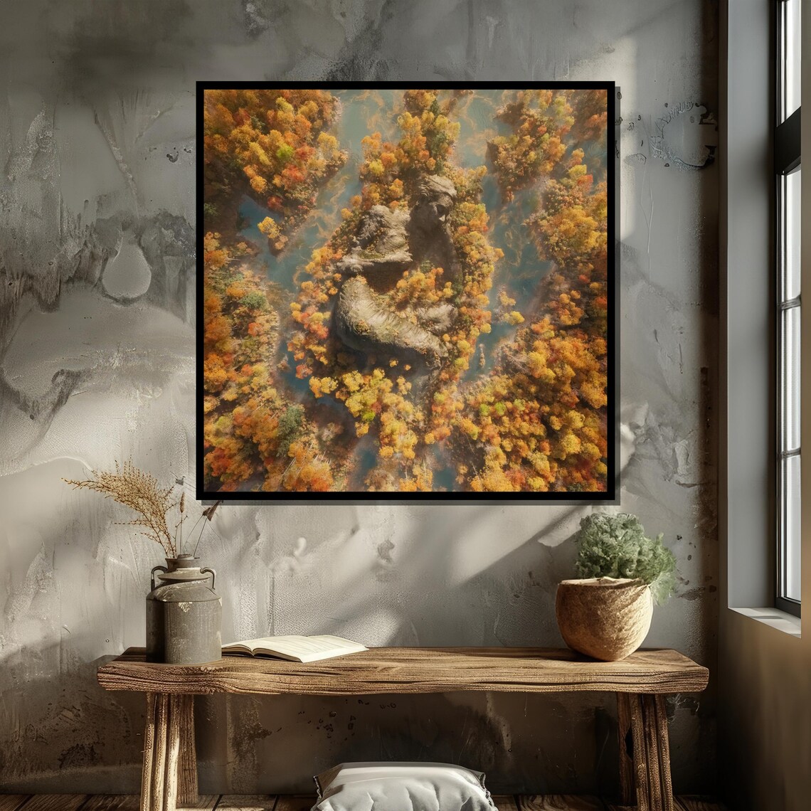 Serene Autumn Landscape, Reclining Woman Statue - Image 5
